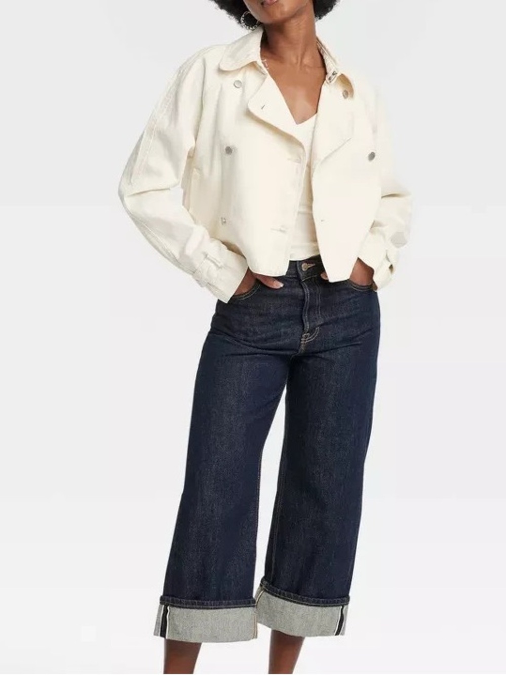 Universal Thread Cropped Denim Trench Jacket Ecru Cream XL NWT